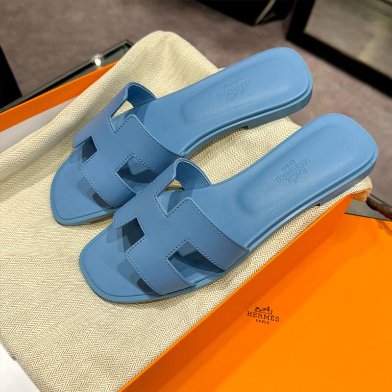 HERMES Oran Sandals Pale Blue Calfskin Women’s