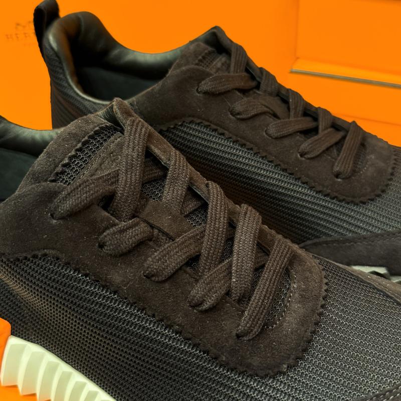 HERMES Bouncing Suede Black H Orange Two-Tone Low-Top Sneakers