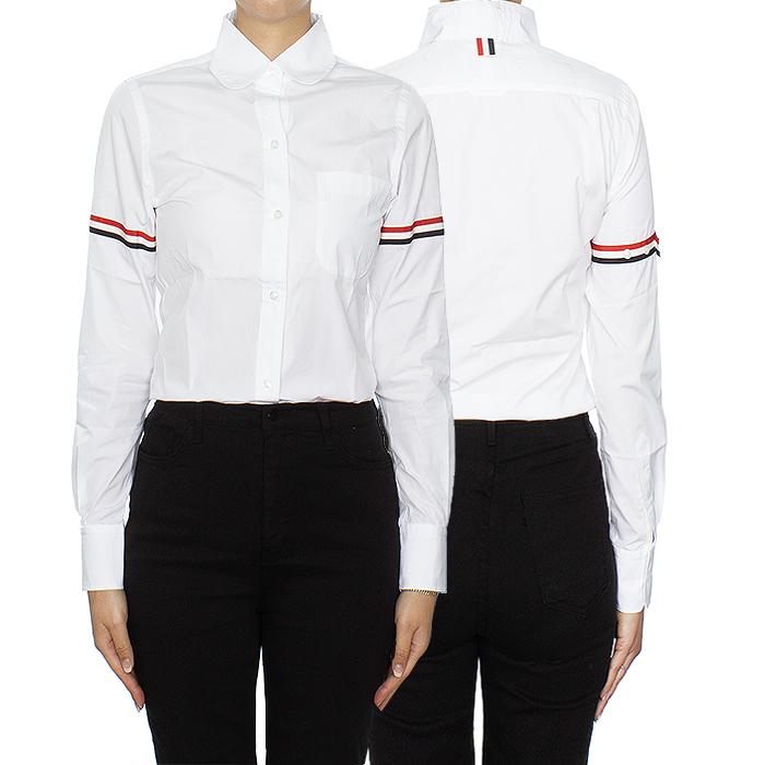THOM BROWNE Poplin Armband Classic Round Collar Shirt White Women