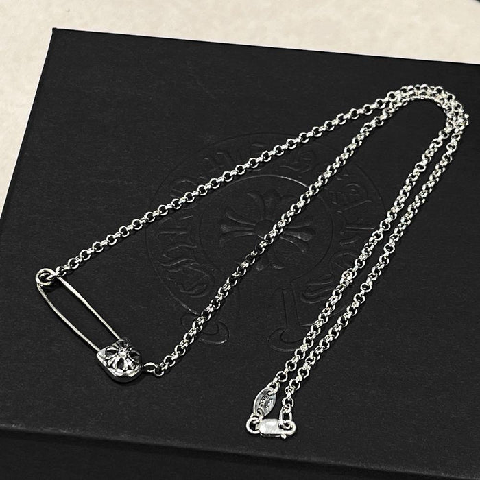 Chrome Hearts Safety Pin Pendant Necklace Silver Diamond