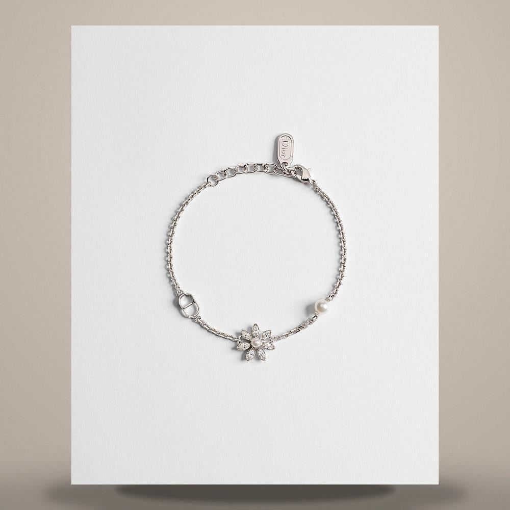 DIOR Silver-Tone Metal Bracelet with White Resin Pearls and Crystals