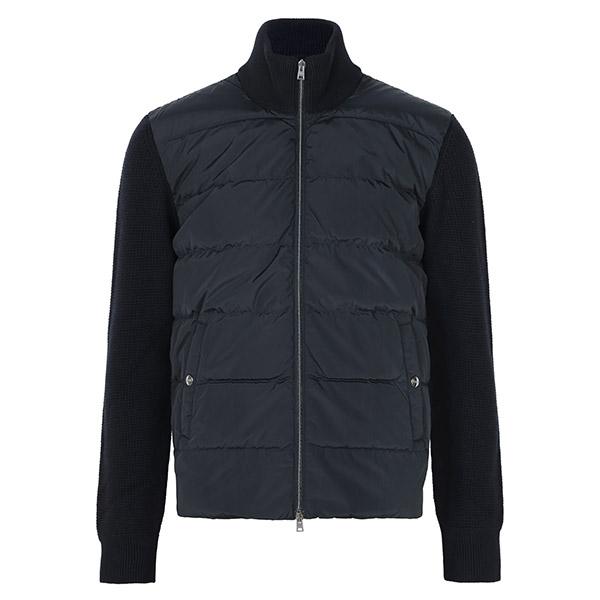 Herno Dark Blue Wool Knit Mix Goose Down Zip Jacket