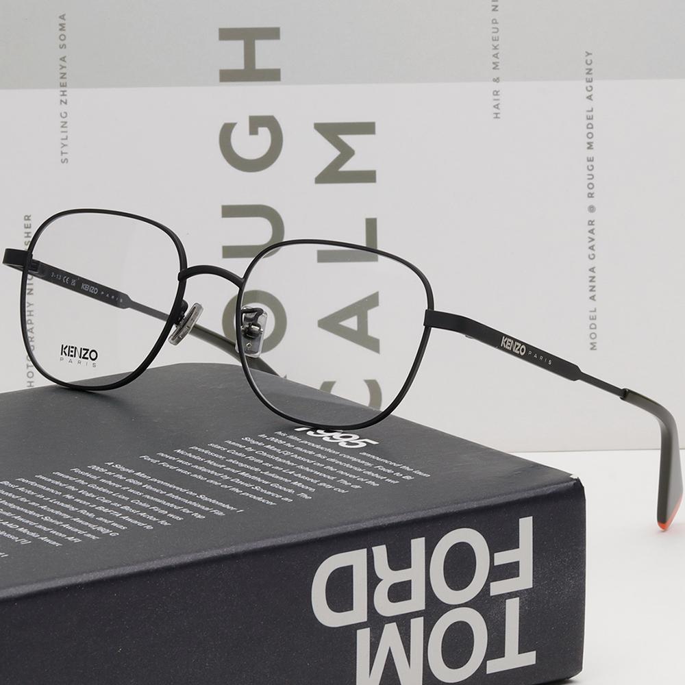 KENZO Matte Black Lightweight Metal Rectangle Eyeglass Frames Unise KZ50180U 002
