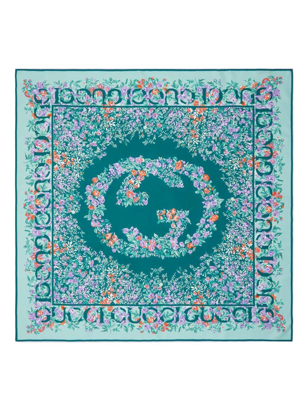 GUCCI Silk Scarf Beige Monogram Print