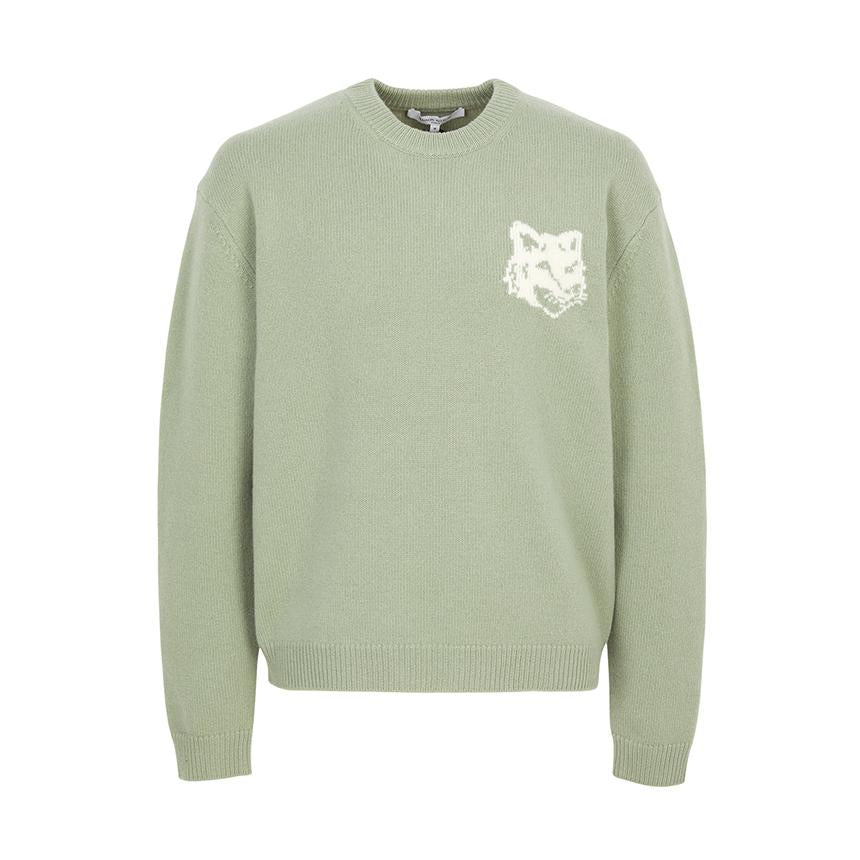 Maison Kitsune Fox Head Logo Crewneck Knit Sweater Men Navy PM00816 KM0329 0396