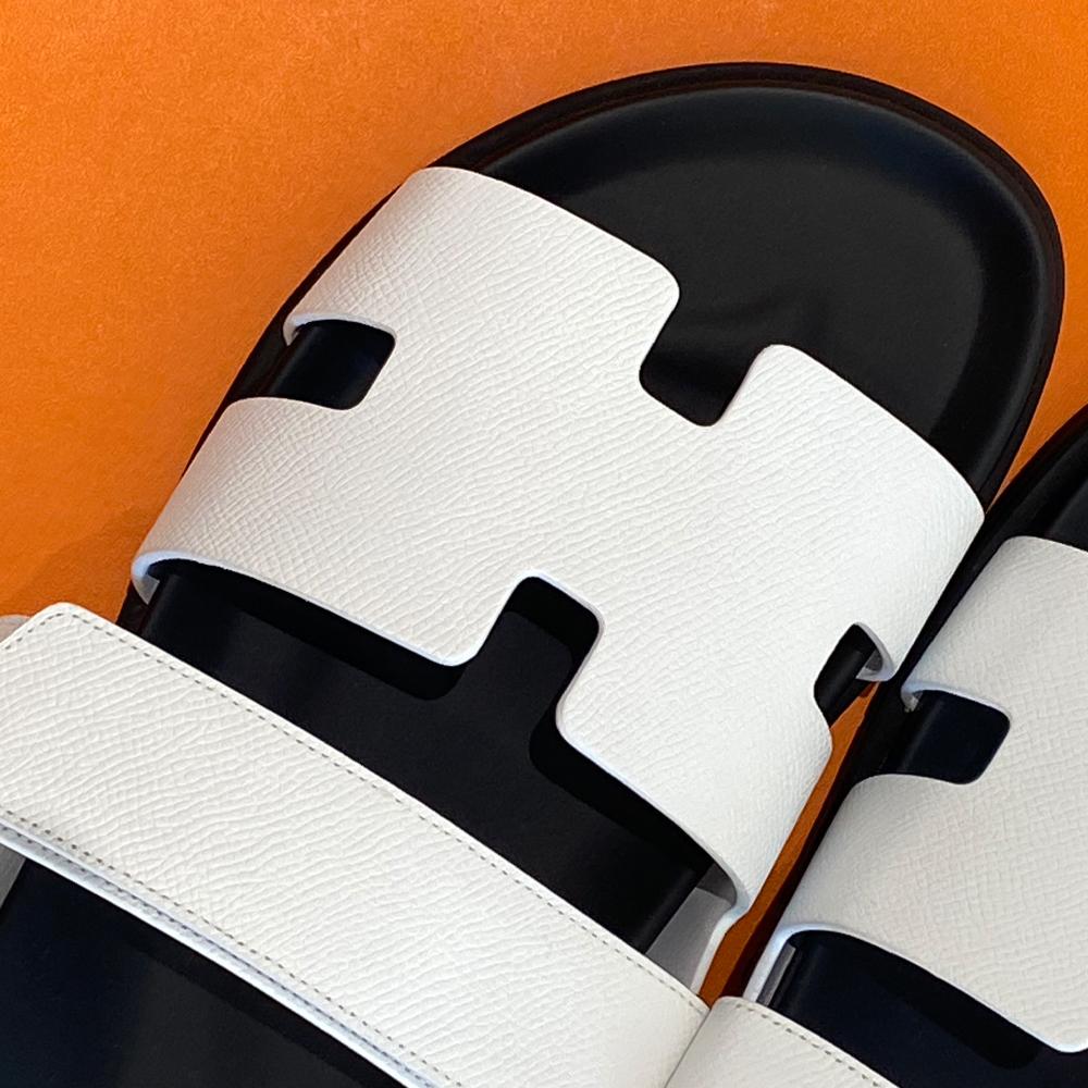 HERMES Chipre Epsom White Leather Men’s Sandals