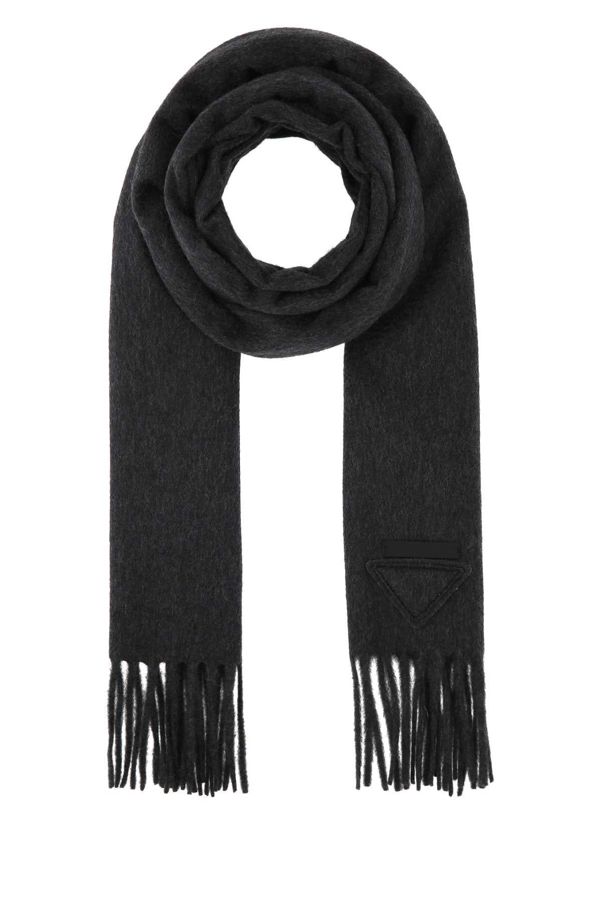 PRADA Wool Fringe Scarf Black