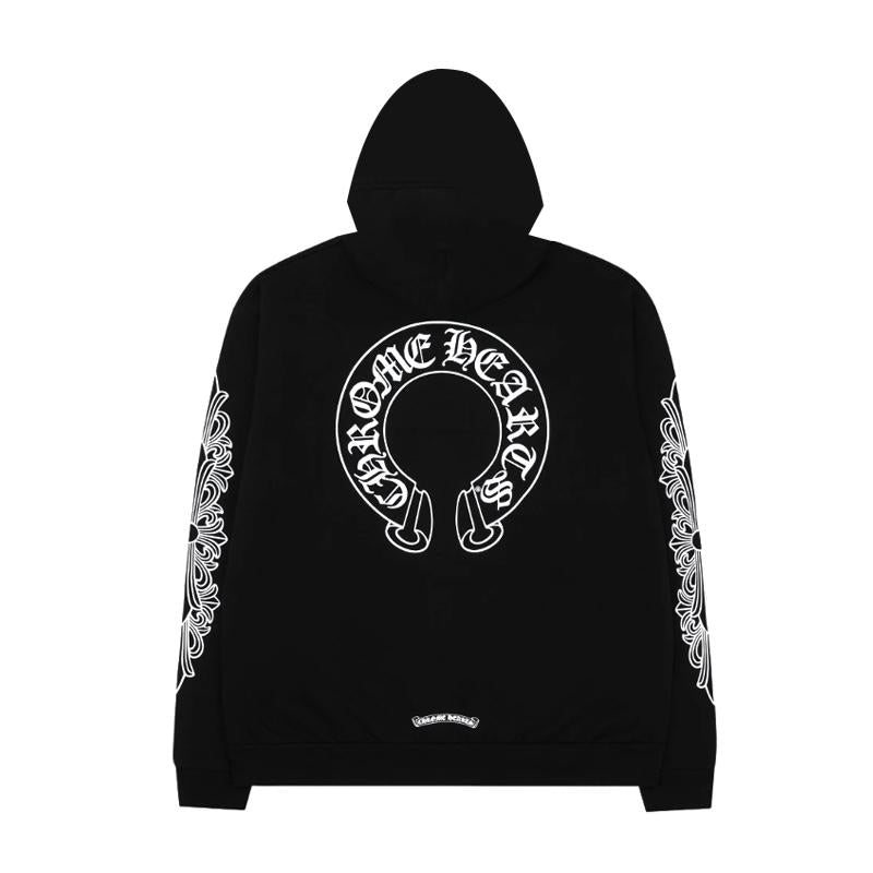Chrome Hearts Horseshoe Floral Fleece Zip-Up Hoodie Black