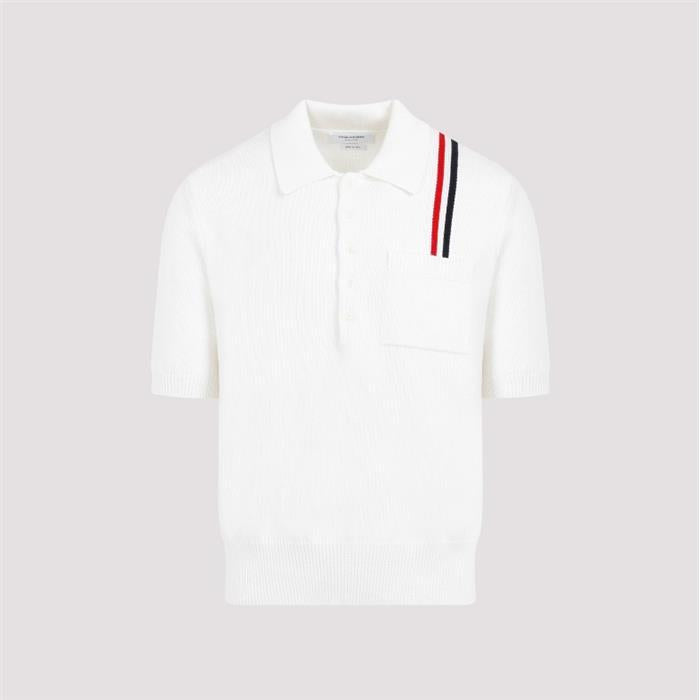 THOM BROWNE Stripe Knit Short-Sleeve Polo T-Shirt MKP111A