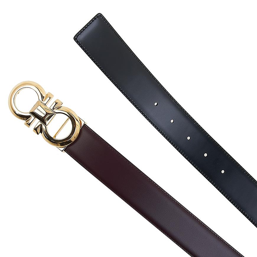 Ferragamo Men’s Reversible Gancini Leather Belt DARK BAROLO 0770938