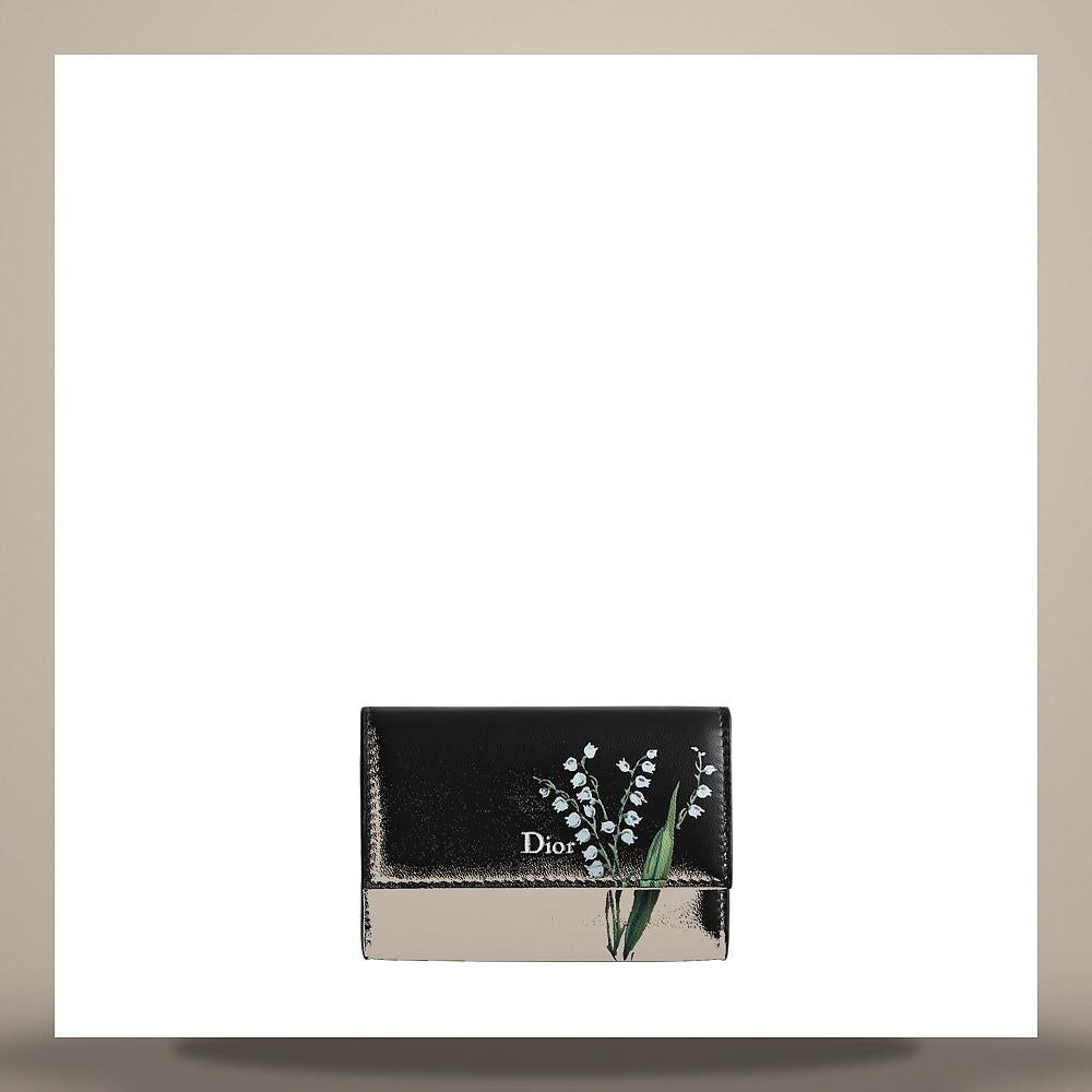DIOR Black Lambskin Multicolor Lily of the Valley Print Card Hold S2406PUKD M911