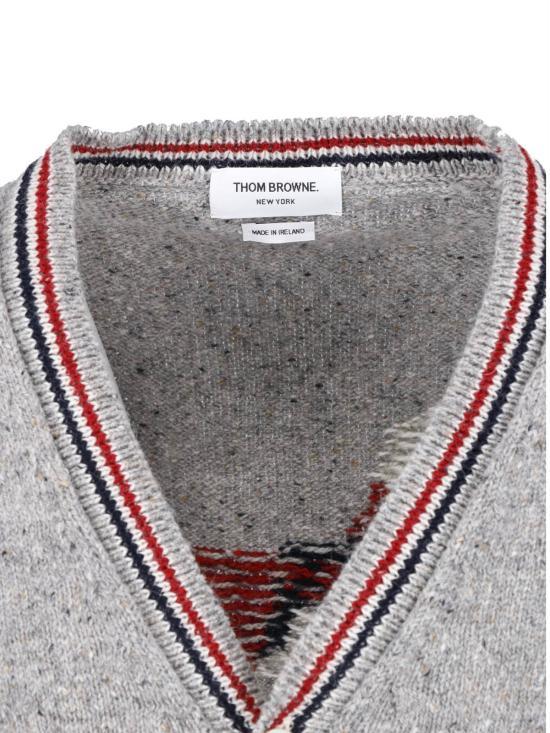 THOM BROWNE Light Grey Donegal Intarsia Hector Patchwork Cardigan