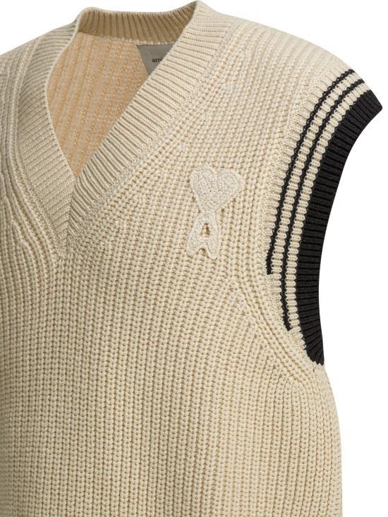 AMI White Cream Knit Vest UKS865 KN0161