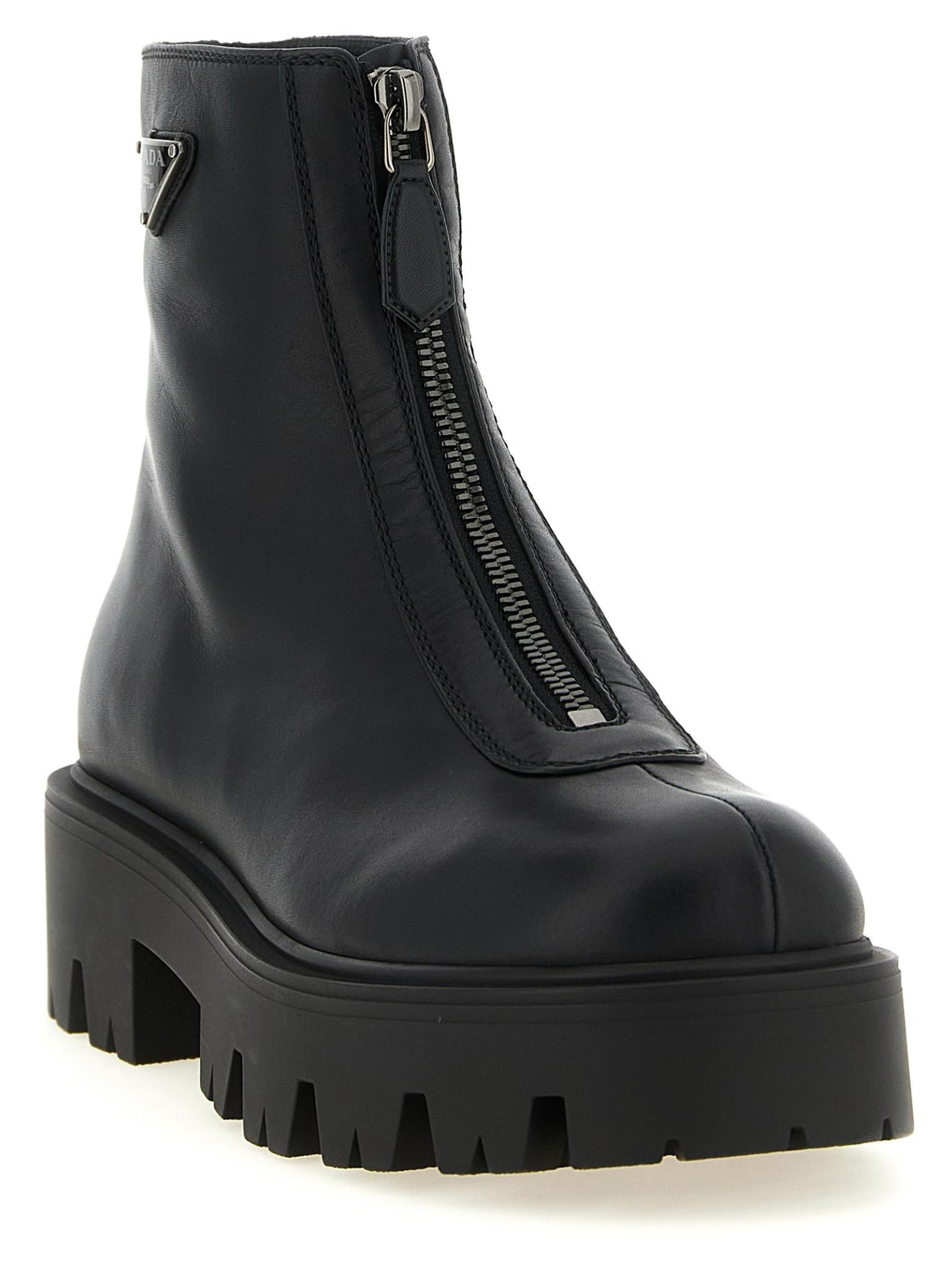 PRADA Black Leather Platform Ankle Boots