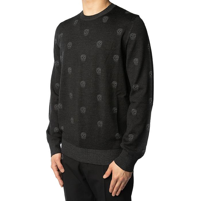 Alexander Mcqueen Skull Embroidered Wool Crewneck Sweater Men’s Black
