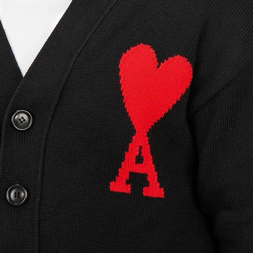 AMI Women’s Big Heart Logo Embroidered Cardigan Black