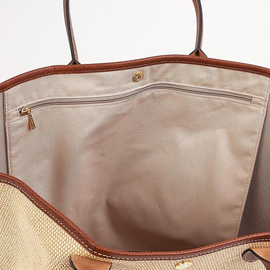 Longchamp L Basket Bag Women’s Tote Beige Woven Leather Trim