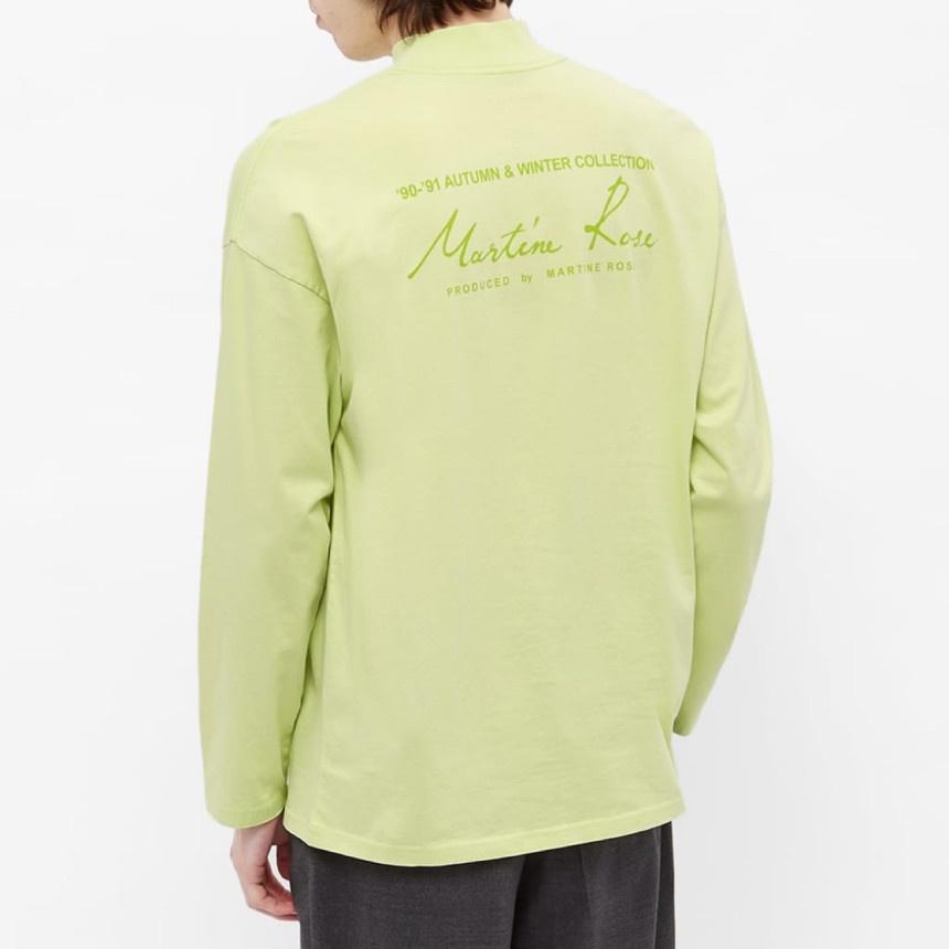 MARTINE ROSE Men's Light Green Mock Neck Logo T-Shirt MR605J