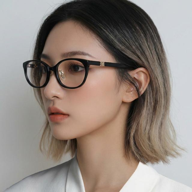 Max Mara Black Acetate Round Eyeglass Frames Unisex Asian Fit MM5126 D 001