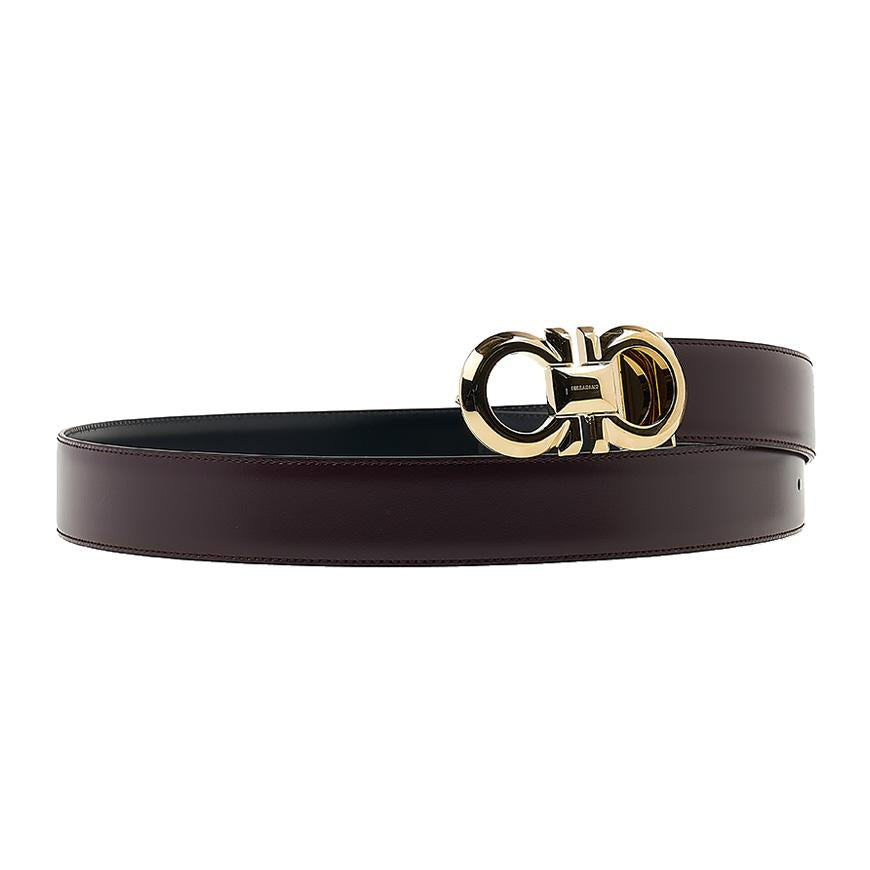 Ferragamo Men’s Reversible Gancini Leather Belt DARK BAROLO 0770938