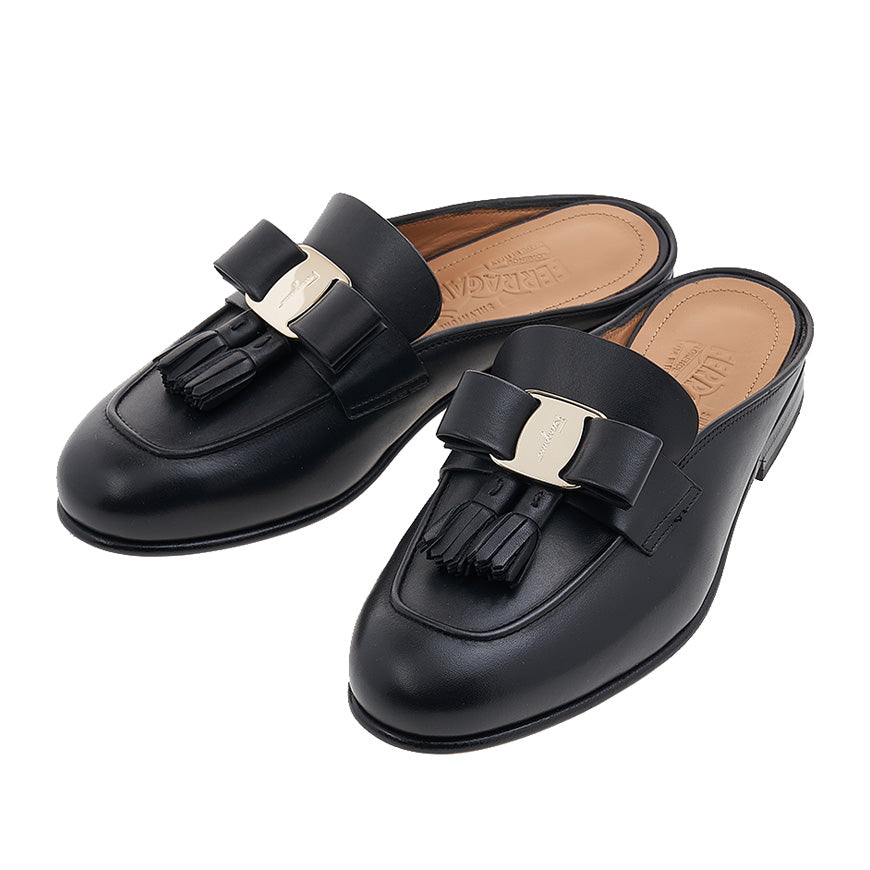 Ferragamo Black Vara Bow Tassel Women's Flat Mule Sandals 0758462 1