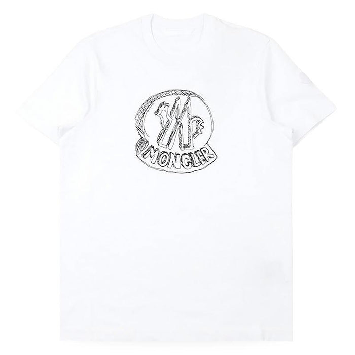 Moncler Men’s Drawing Logo Print Short Sleeve T-Shirt White