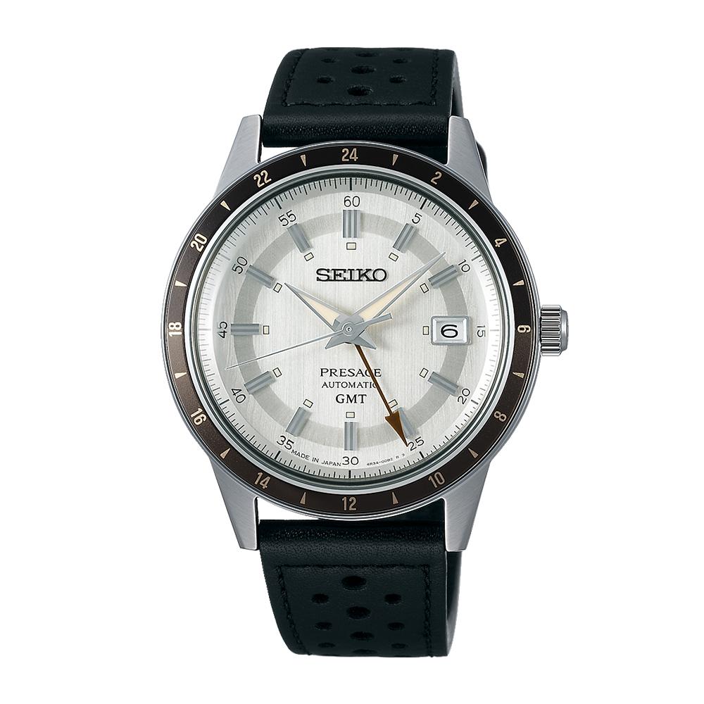 Seiko Presage Men’s Black Silver Automatic Leather Watch SSK011J1