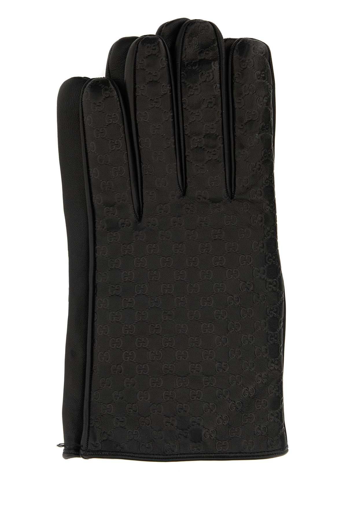 GUCCI Black Leather Gloves Men's Accessories