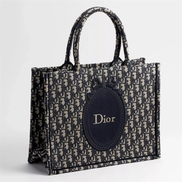 DIOR Book Tote Strap Bag Medium Shoulder Bag Navy Canvas