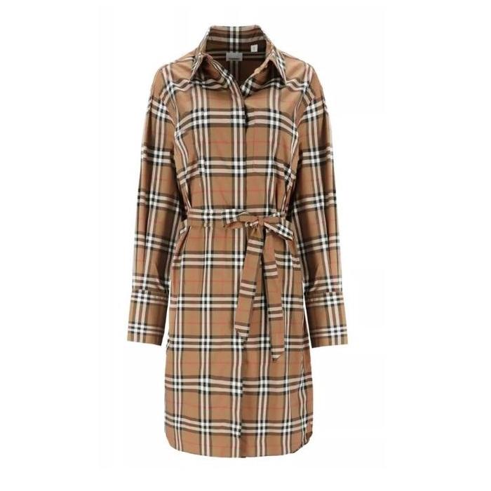 BURBERRY Ivery Check Belted Shirt Dress Set