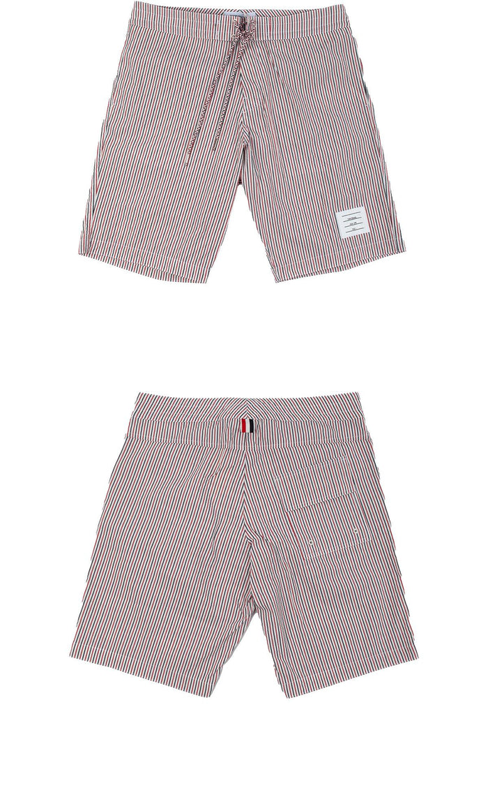 THOM BROWNE Seersucker Board Swim Shorts Navy White