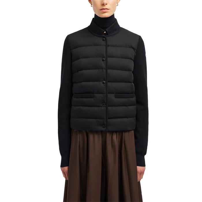 Moncler Wool Zip-Up Padded Cardigan Black Women’s