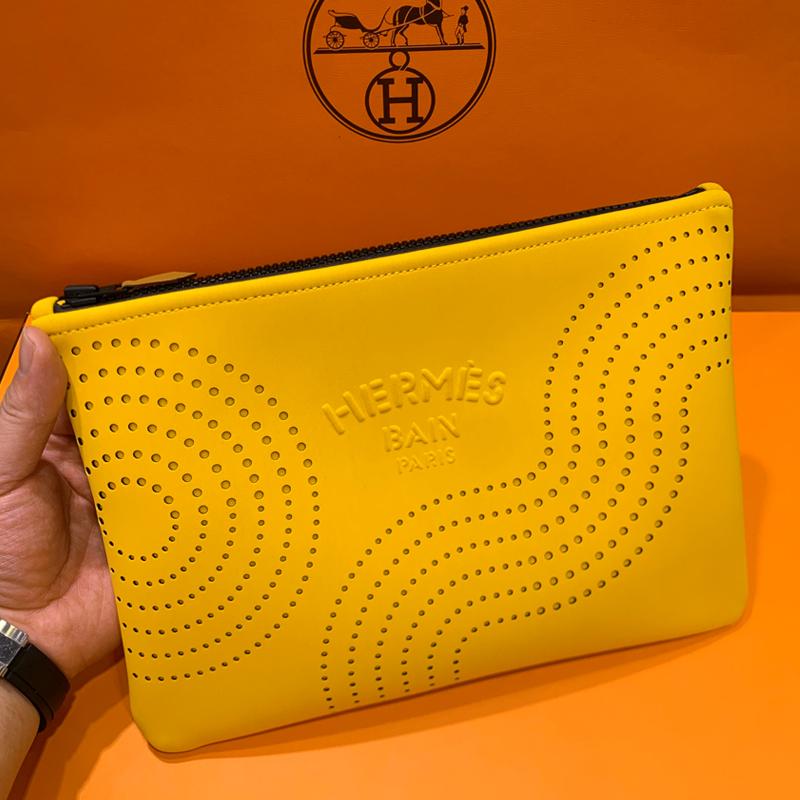 HERMES Neobain Flat Case Wave Yellow Medium Clutch Bag