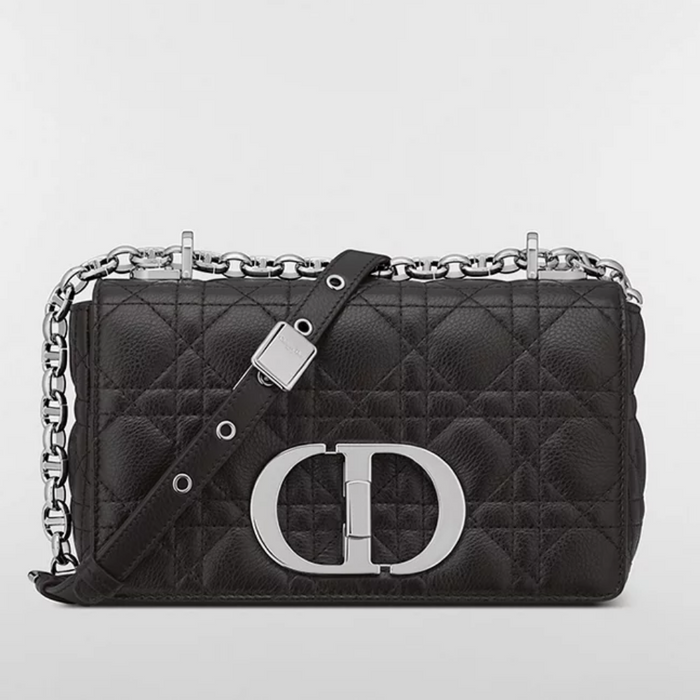 DIOR Black Cannage Leather Small Caro Shoulder Bag Gold/Silver Hardware