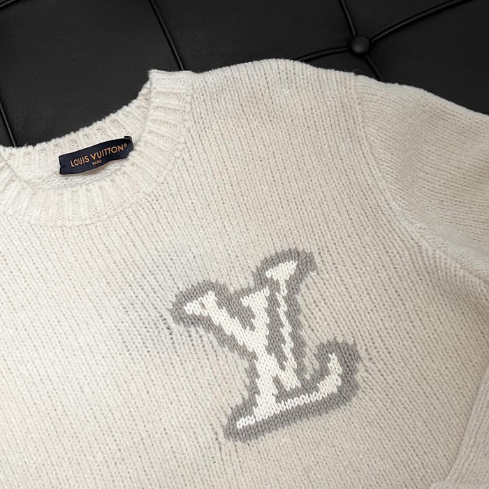 Louis Vuitton Intarsia Crewneck Knit Sweater Off White Men