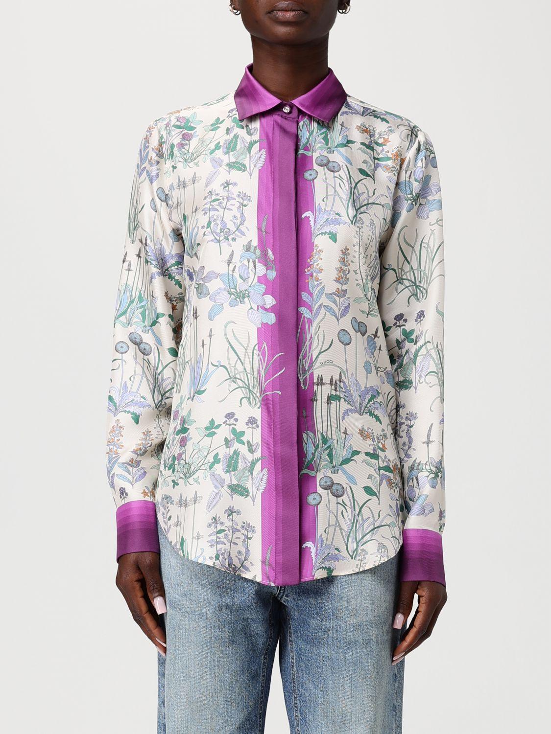GUCCI Long Sleeve Button-Up Shirt Women’s Cotton Blend Ivory
