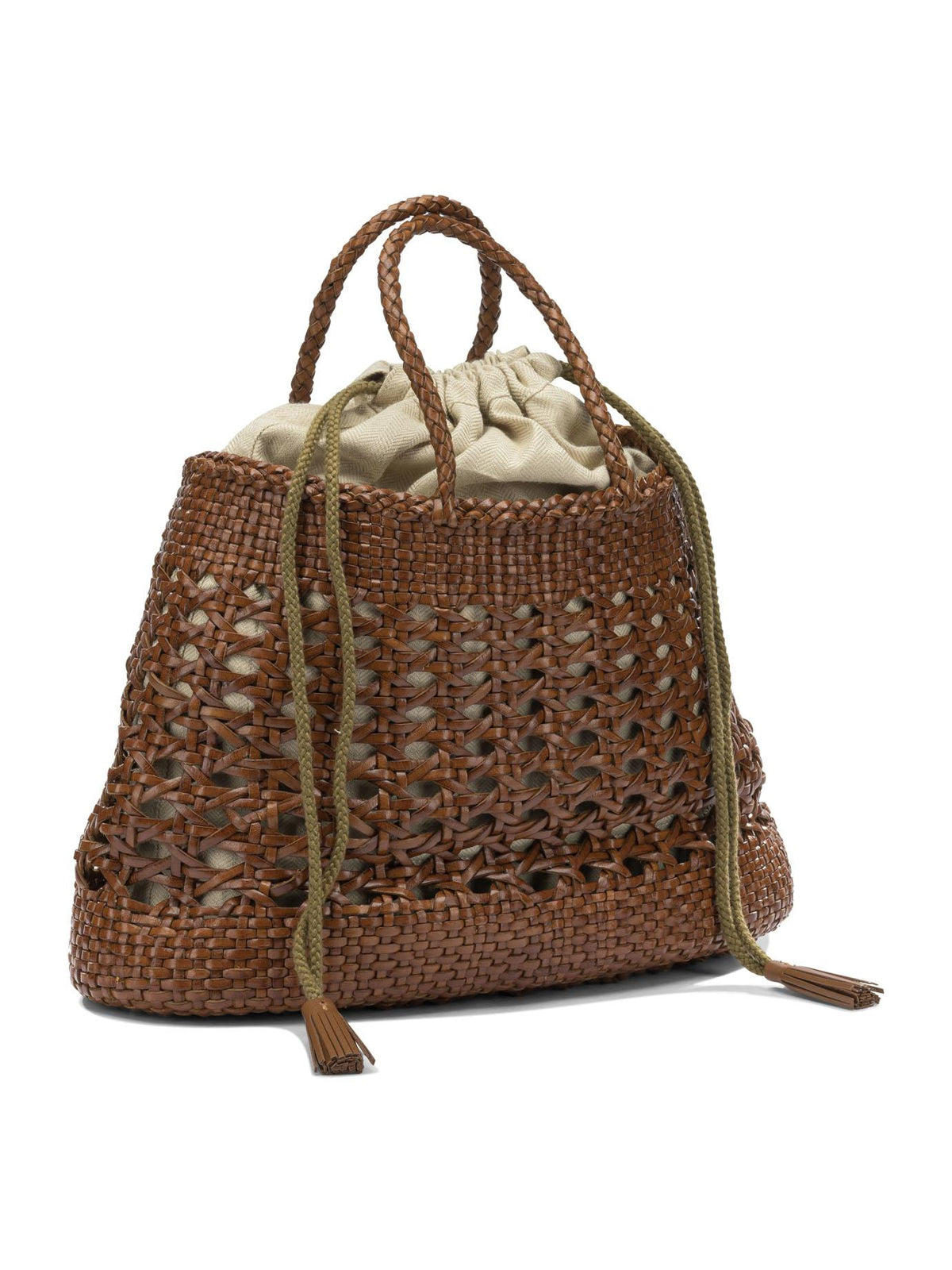 Dragon Diffusion Tan Leather Woven Tote Bag