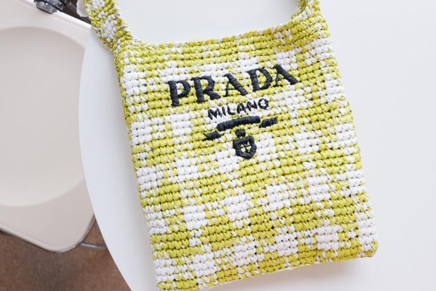 PRADA Triangle Logo Yellow Raffia Shoulder Bag 1BC184