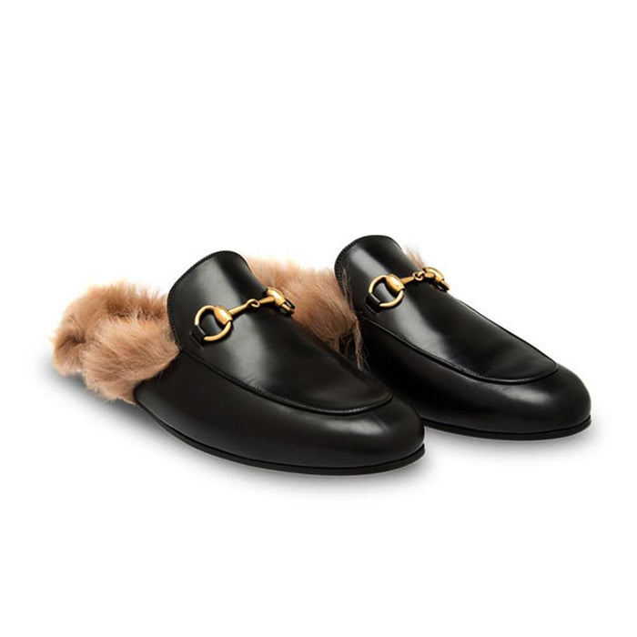 GUCCI Princetown Horsebit Leather Backless Loafers Black Slippers