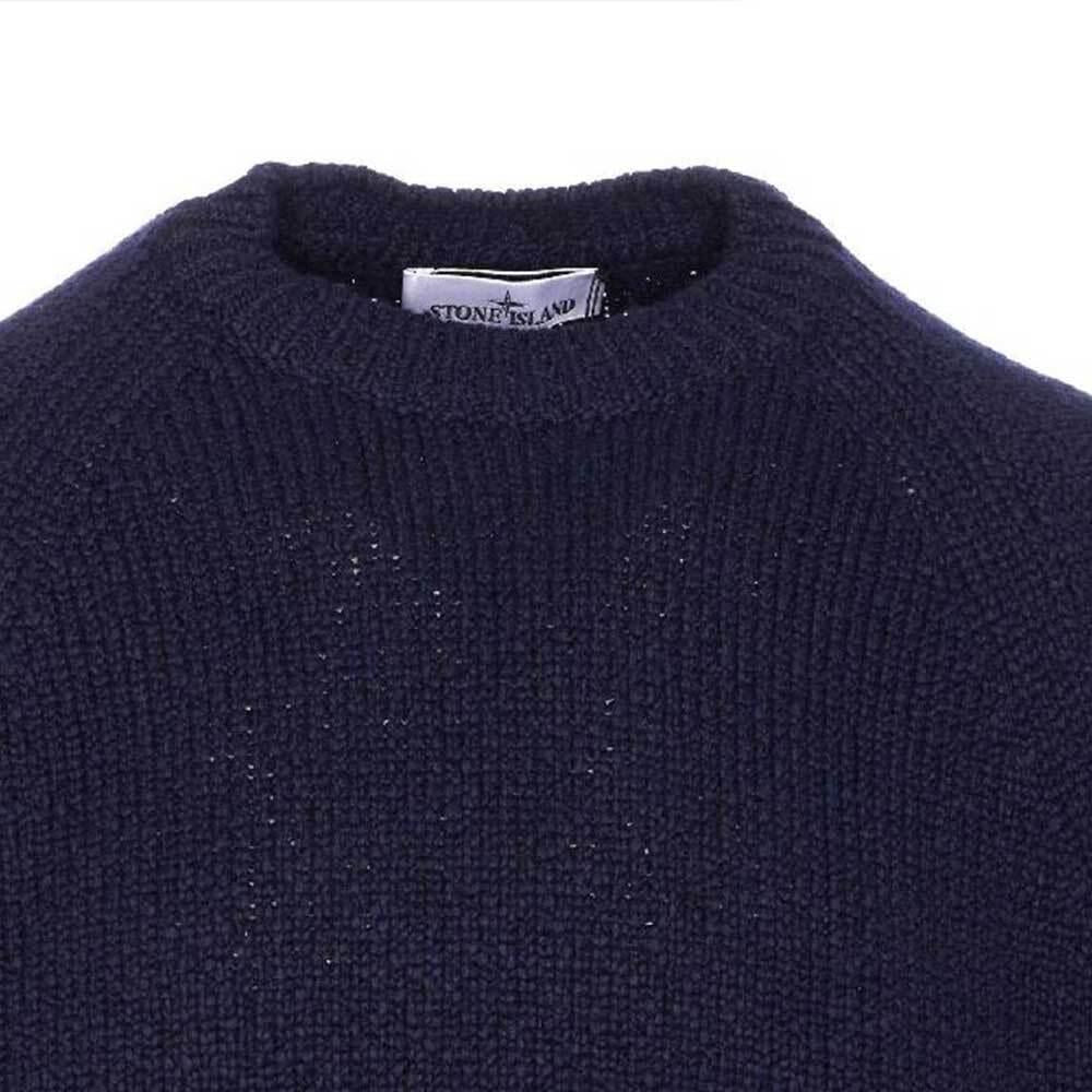 STONE ISLAND Navy Raglan Knit Crewneck Sweater for Men 5100050