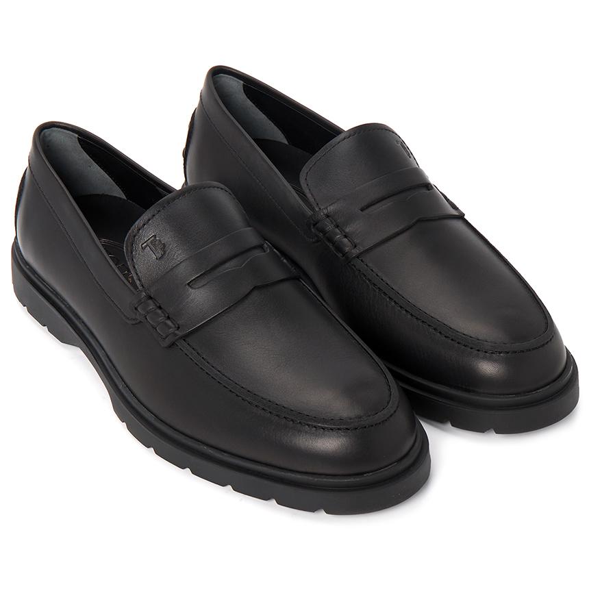 Tods Black Leather Penny Loafers Men's Shoes XXM59K00010 N6MB999
