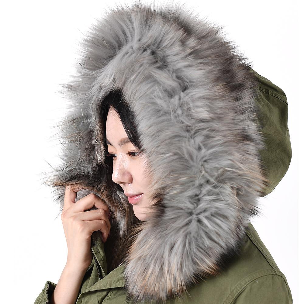 Mr & Mrs Khaki Raccoon Fur Trim Rabbit Fur Parka Jacket