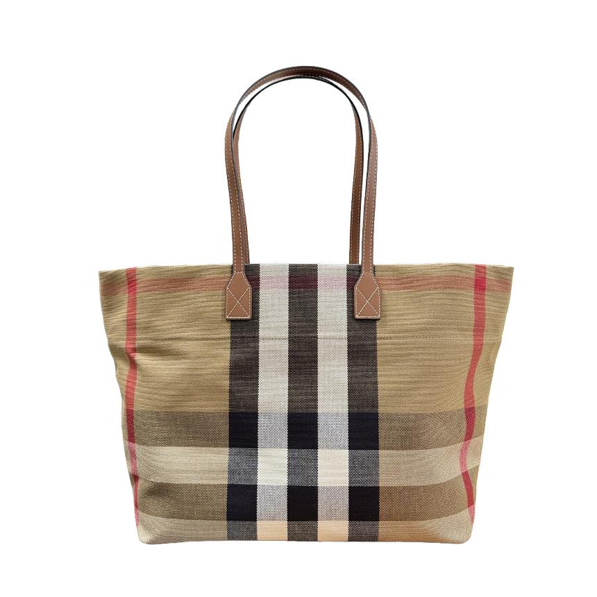 BURBERRY London Check Medium Tote Shopper Bag Taupe Brown
