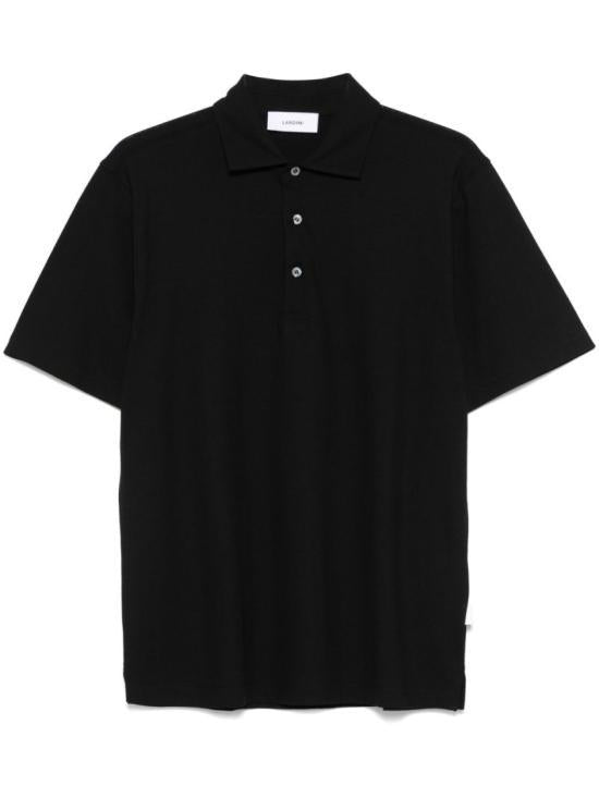 LARDINI Solid Knit Polo Shirt for Men ESLPMC80ES64053999 BLACK DOM