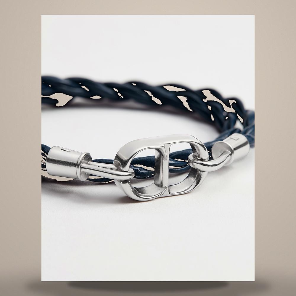 DIOR CD Icon Braided Leather Double Bracelet Navy Blue Calfskin B3210HOMLE D322