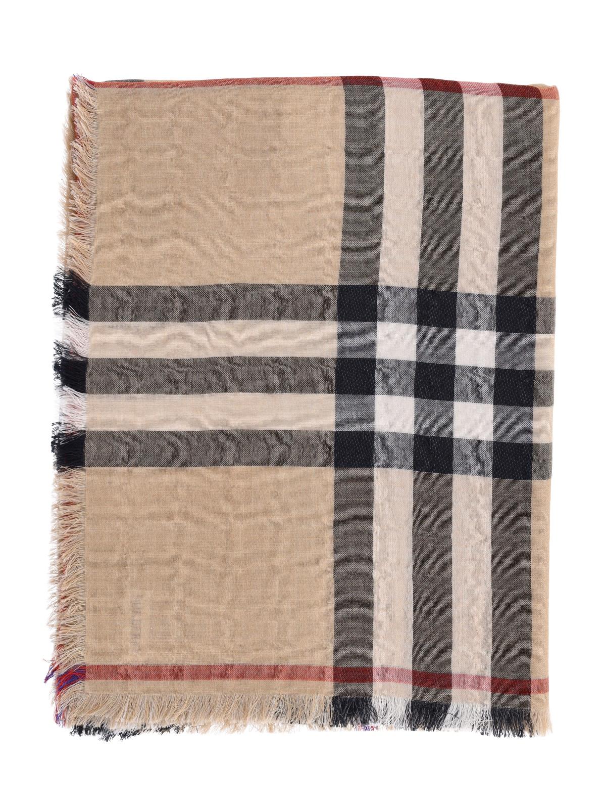 BURBERRY Beige Check Wool Scarf