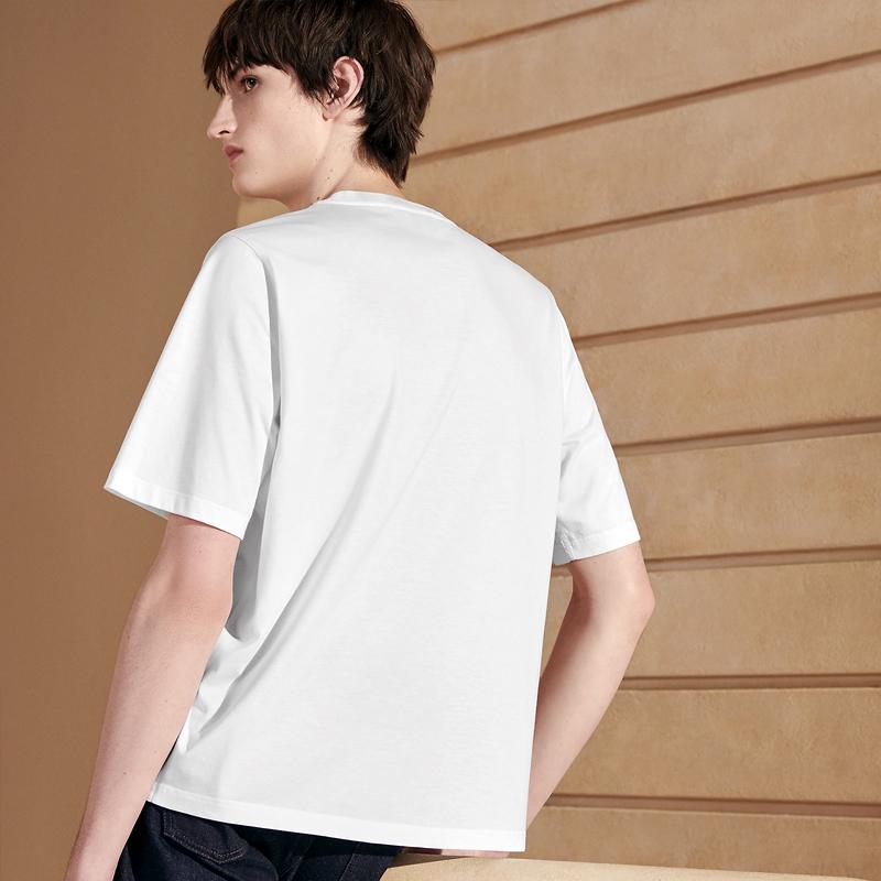 HERMES Cotton Crewneck T-Shirt with Lambskin Leather Patch White