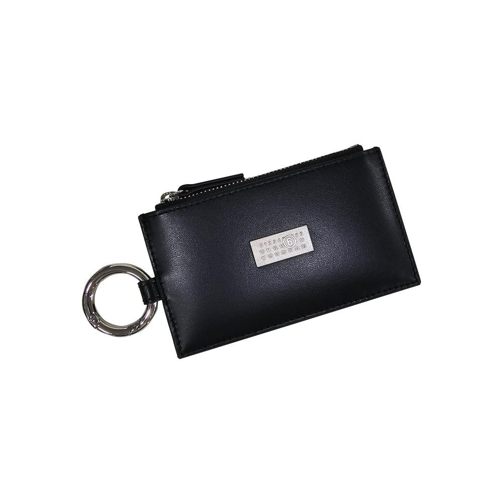 MM6 Numeric Leather Keyring Zip Card Holder Black