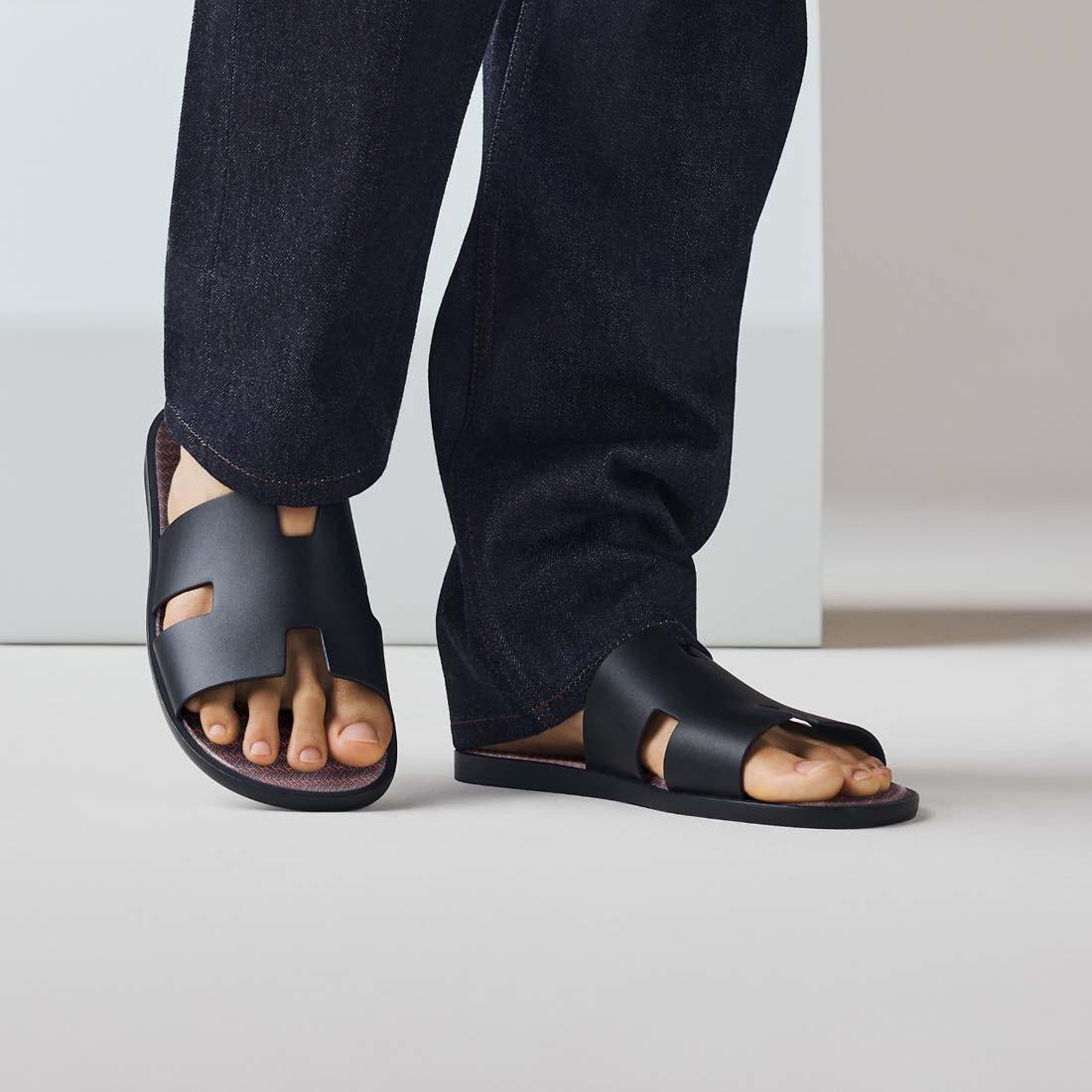 HERMES Izmir Marine Blue Leather Slide Sandals Unisex