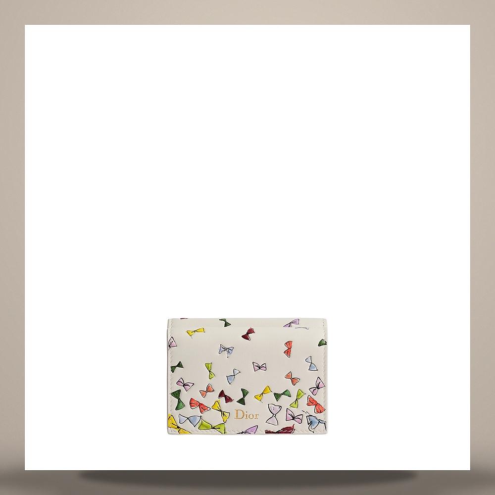 DIOR Dioriviera Latte Calfskin Multicolor Tulip Bow Print Card Ho S2428OUVQ M941